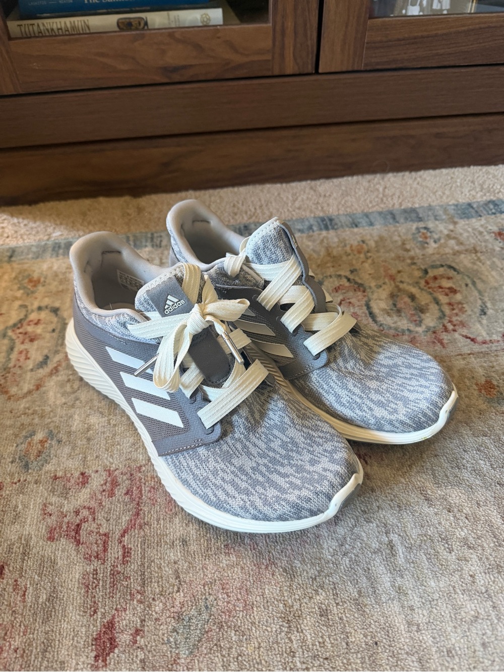 adidas Women's Gray and White Knit Running Shoes